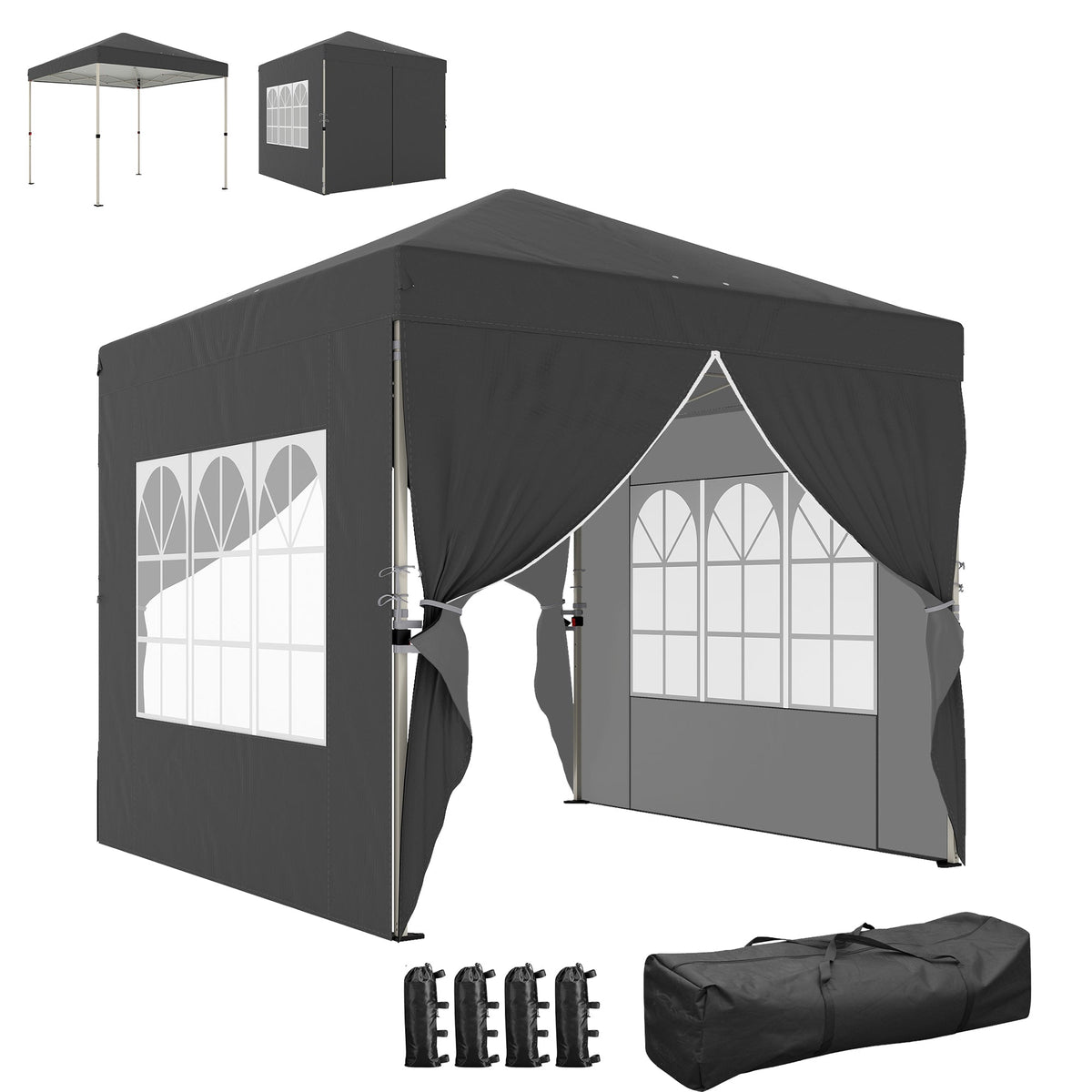8.2 x 8.2 ft Pop-Up Canopy Tent with 4 Sidewalls & Sandbags, Dark Grey — product view 1