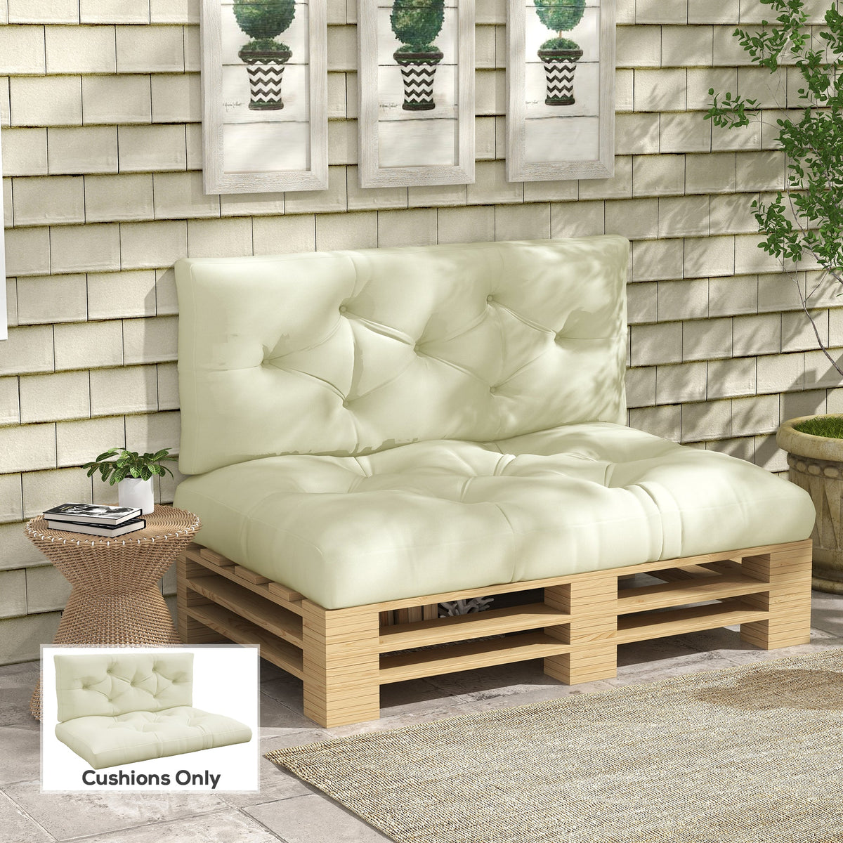2-Seater 5" Thick Outdoor Seat Cushions with Back for Loveseat, Cream White — product view 4