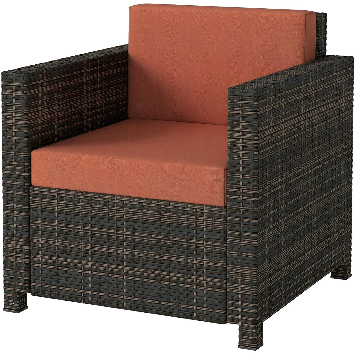 Single Rattan Garden Armchair with 10 cm Cushion & Armrests, Mixed Brown/Orange — product view 2