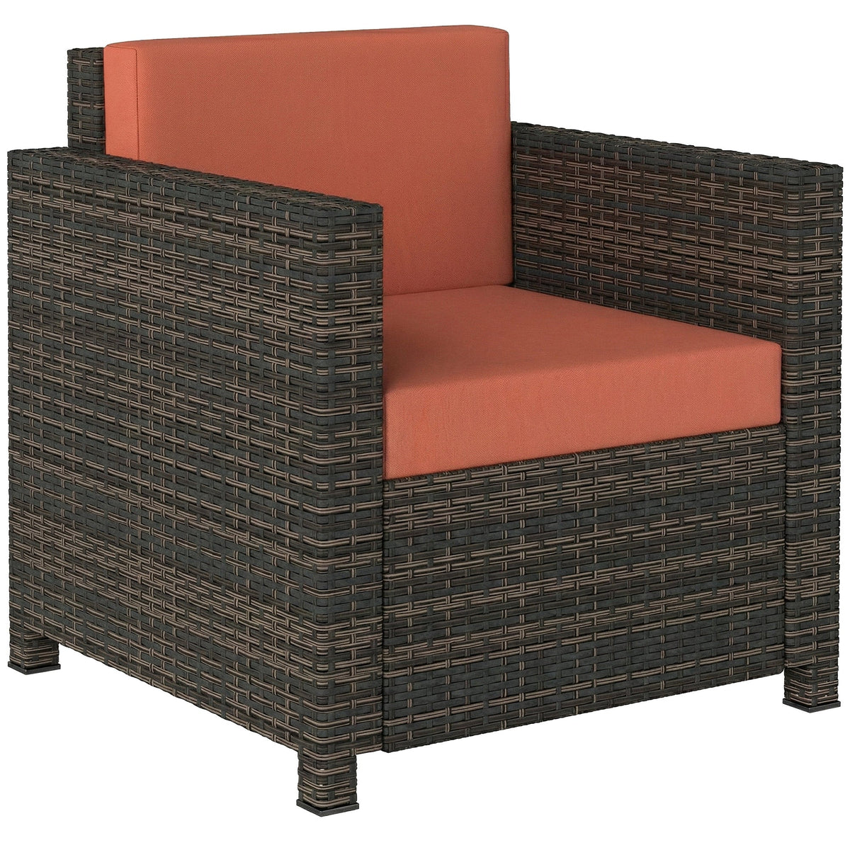 Single Rattan Garden Armchair with 10 cm Cushion & Armrests, Mixed Brown/Orange — product view 1