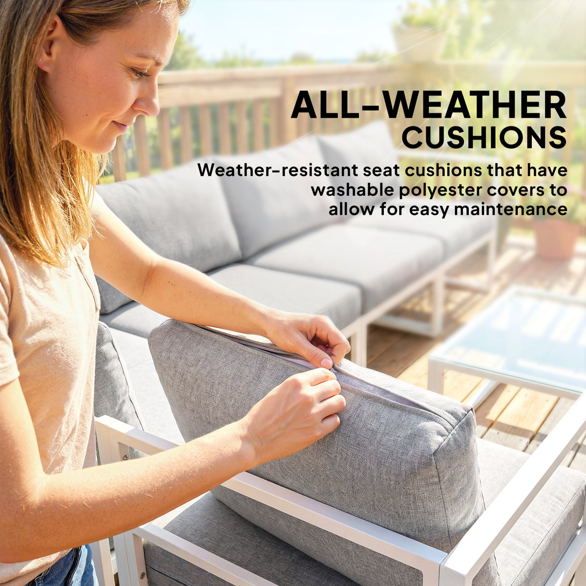 6 Seater Aluminium Garden Sofa Set with Coffee Table, Light Grey — product view 7