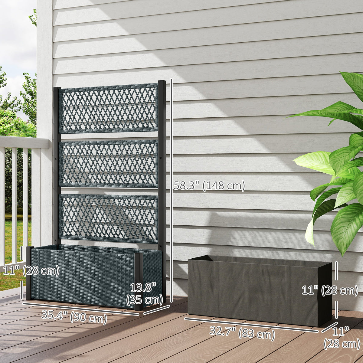 58" Wicker Outdoor Planter with Trellis and Privacy Screen, Dark Grey — product view 5