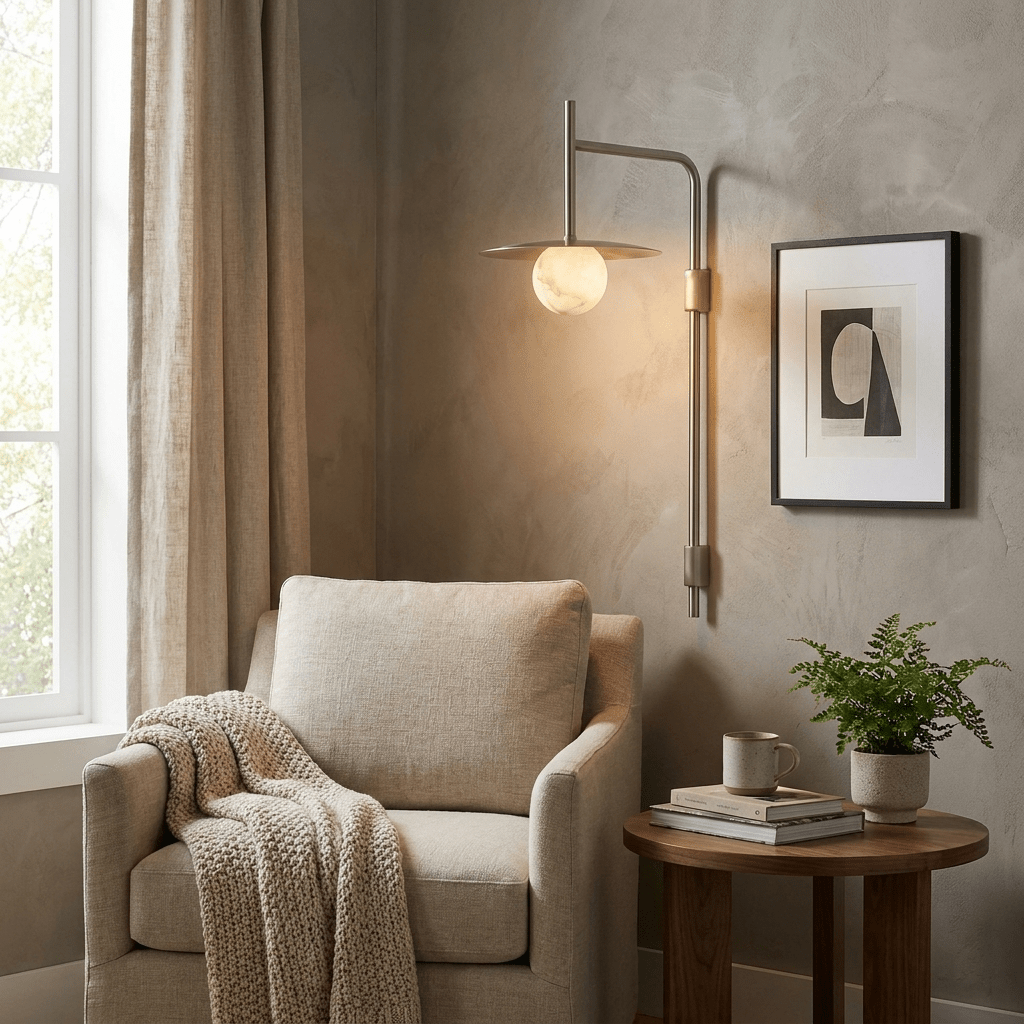 Nivara Long Arm Alabaster Wall Sconce — product view 7