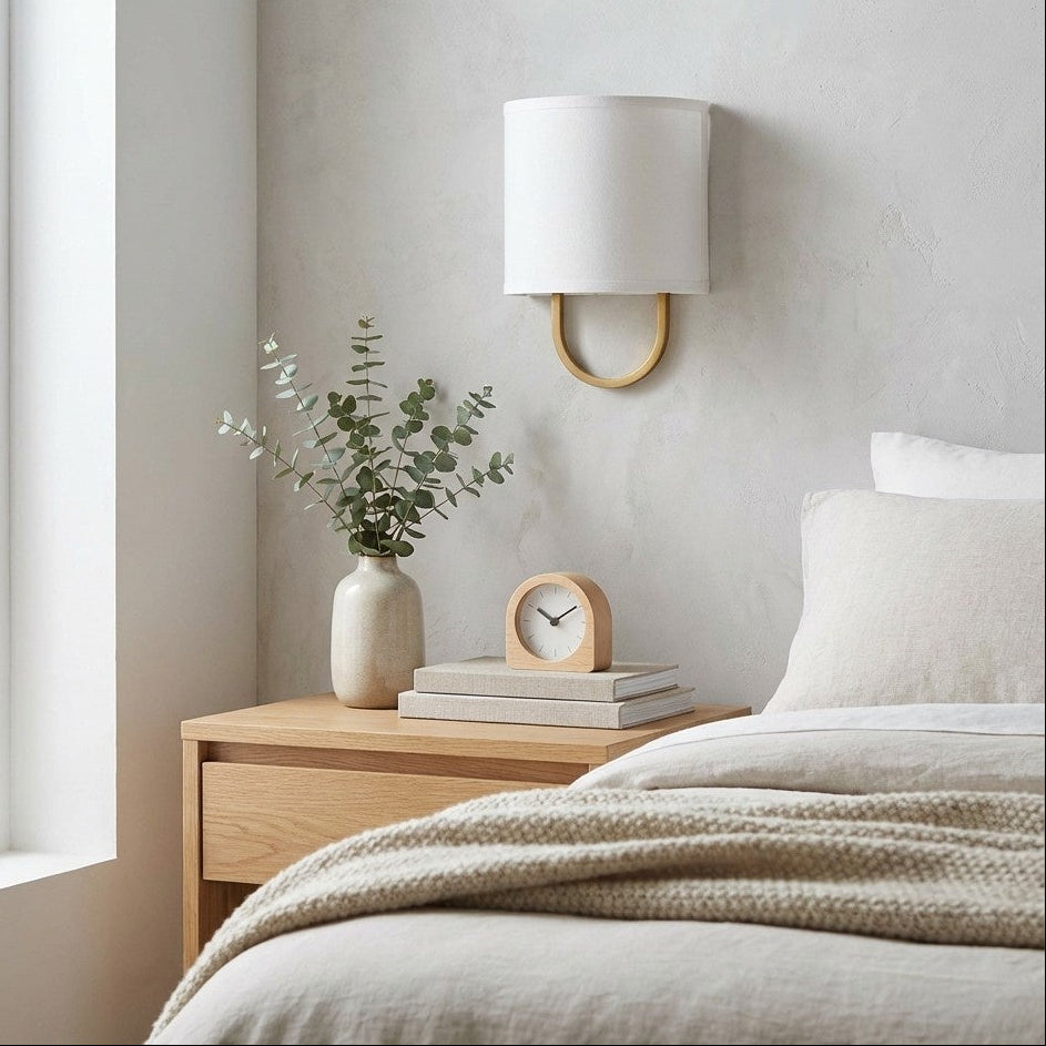 Nolvara Fabric Drum Wall Sconce, Brass Frame — product view 2