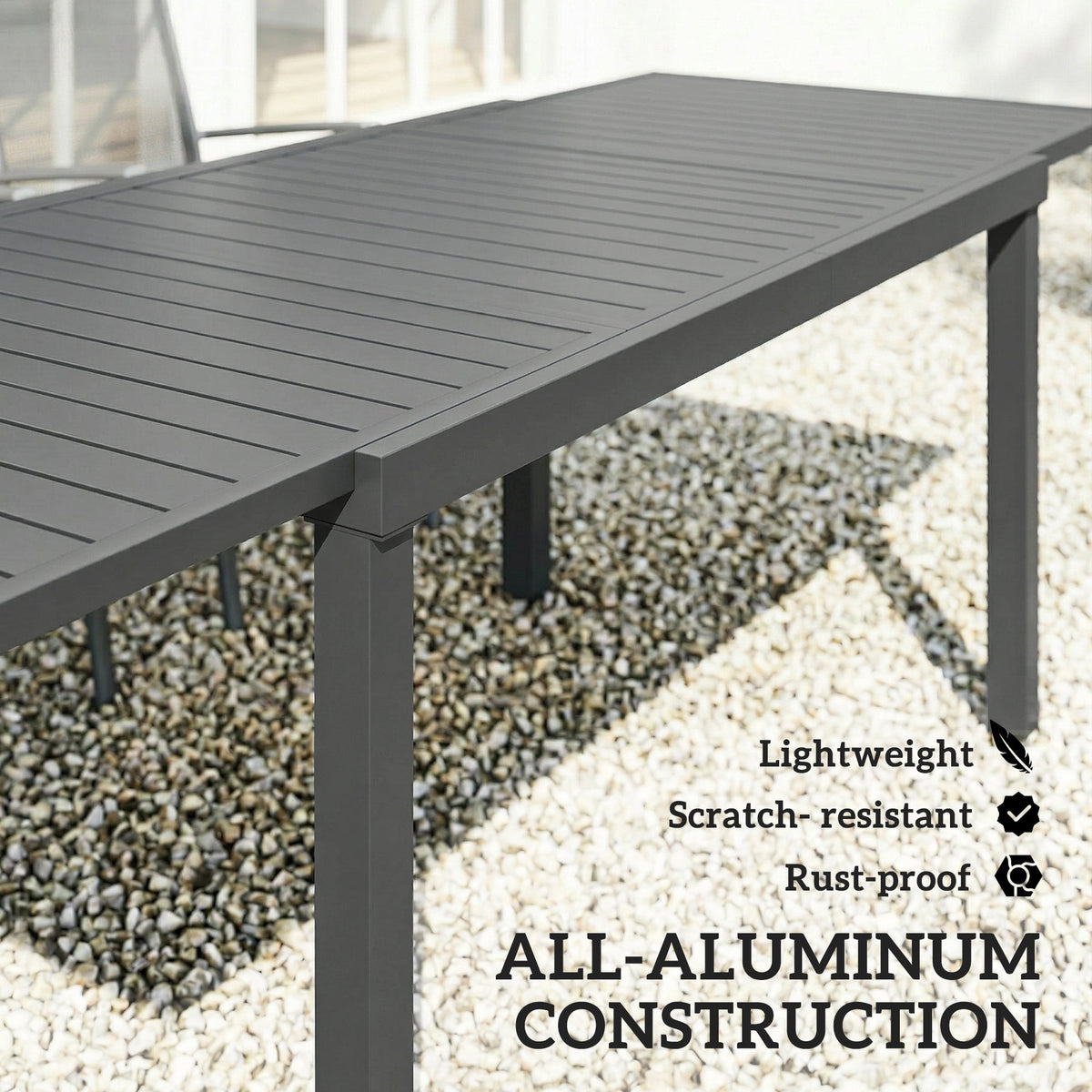 150/225 x 85 x 75 cm Extending Garden Table for 6-8, Dark Grey — product view 7