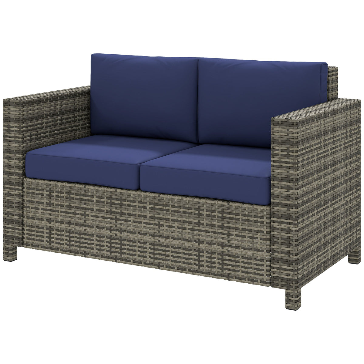 2-Seat Patio Loveseat Wicker Sofa with Cushions, Dark Blue — product view 2