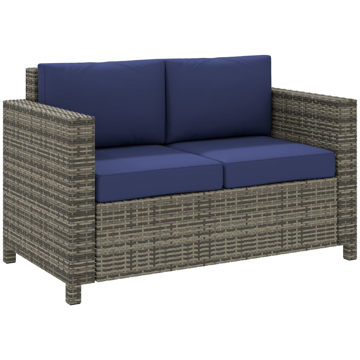 2-Seat Patio Loveseat Wicker Sofa with Cushions, Dark Blue — product view 1
