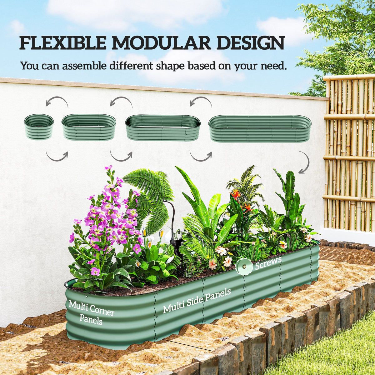 8' x 2' x 1' Galvanized Raised Garden Bed Kit, Green — product view 6