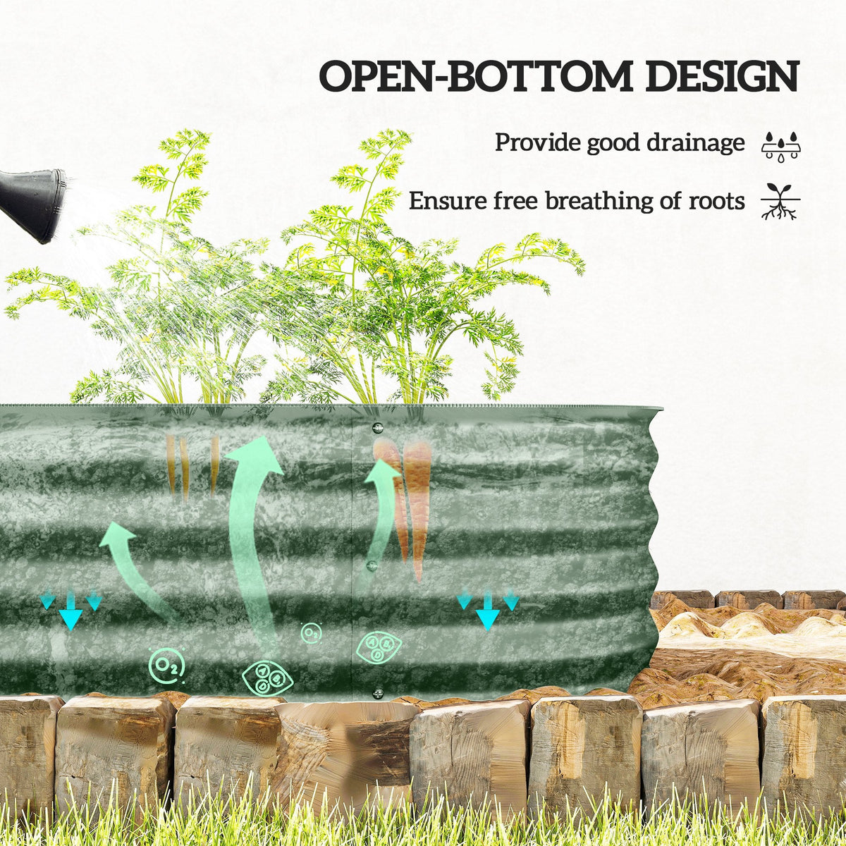 8' x 2' x 1' Galvanized Raised Garden Bed Kit, Green — product view 7