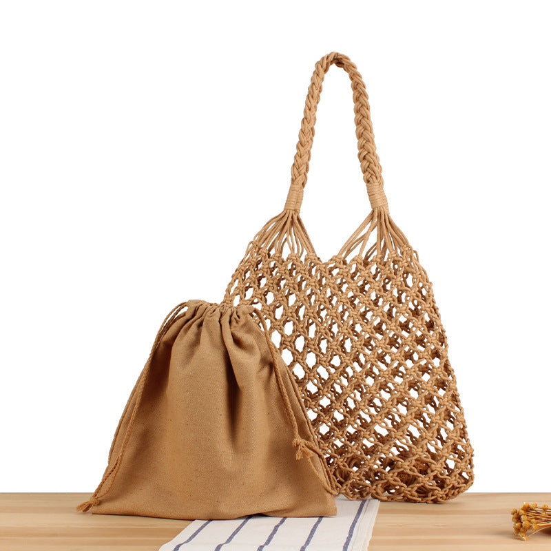 Handmade mesh tote bag with inner pouch LoungeYard — product view 5