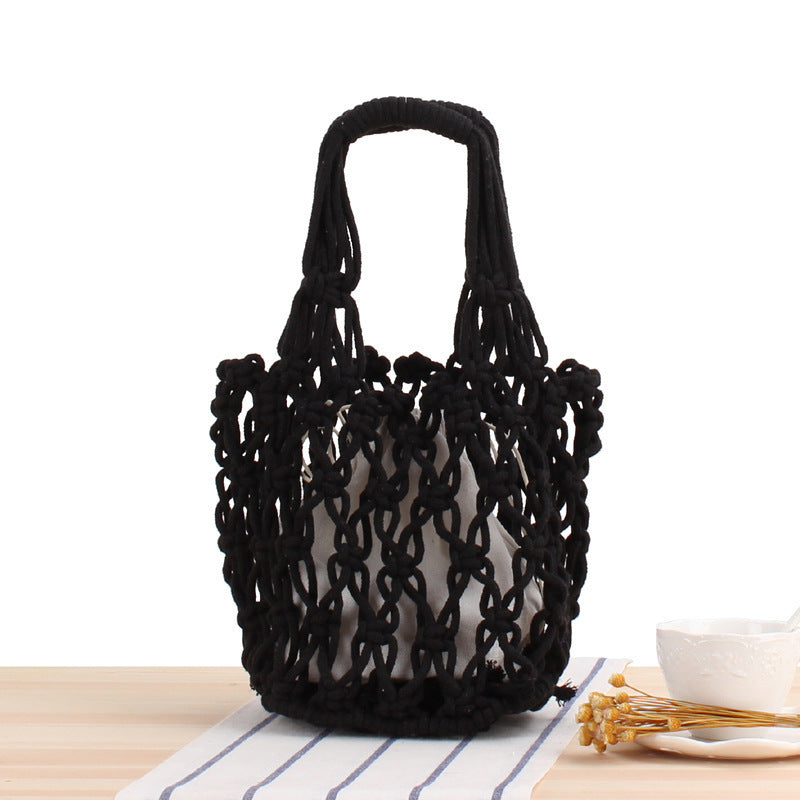 Macrame Tote Bag with Modern Mesh Design LoungeYard — product view 5