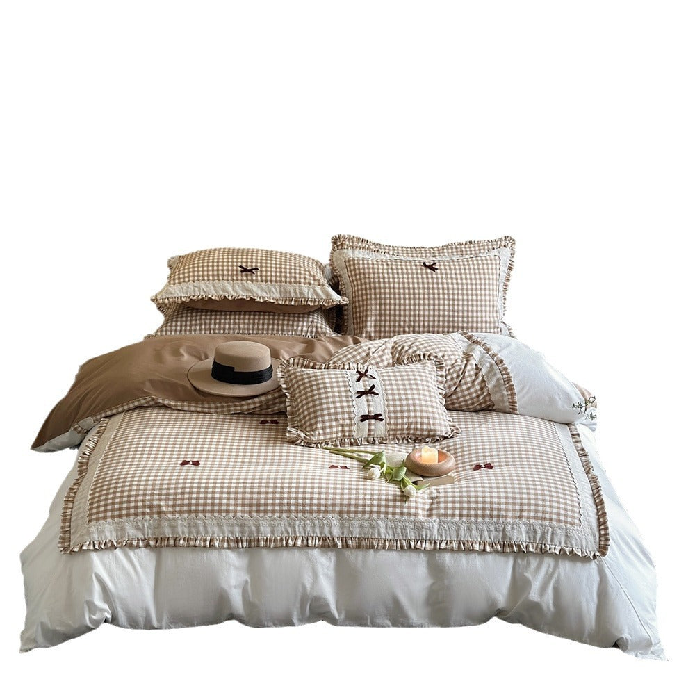 Checked bedding set in Vichy check with ruffles and lace edge — product view 5