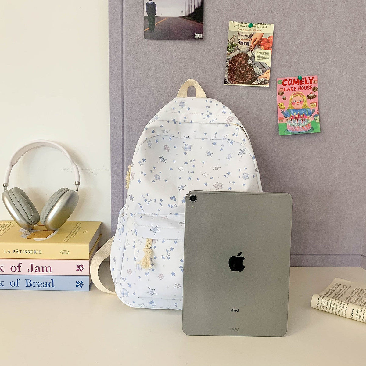Star-Patterned Canvas Backpack LoungeYard — product view 1