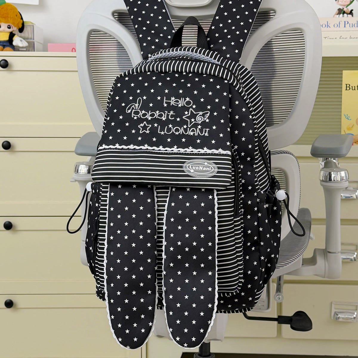 Cute Bunny Ear Patterned Backpack LoungeYard — product view 6