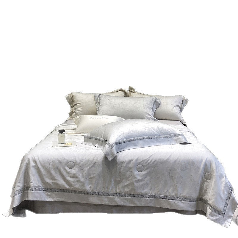 Luxurious satin bedding set with lace trim and fine quilted embellishments — product view 5