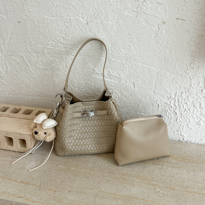 Woven Leather Bucket Tote Bag — product view 7