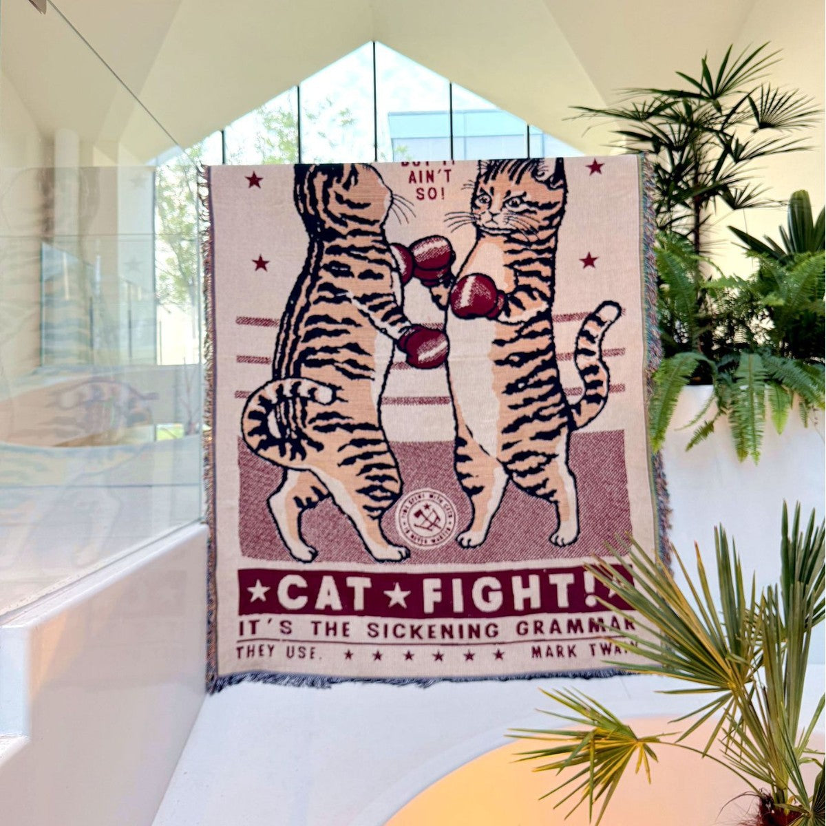 Whimsical Cat-Themed Woven Throw Blanket — product view 6