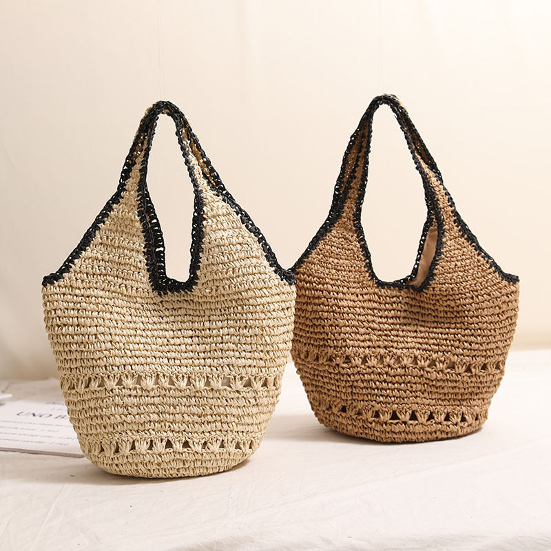 Handmade straw bag with decorative details LoungeYard — product view 1