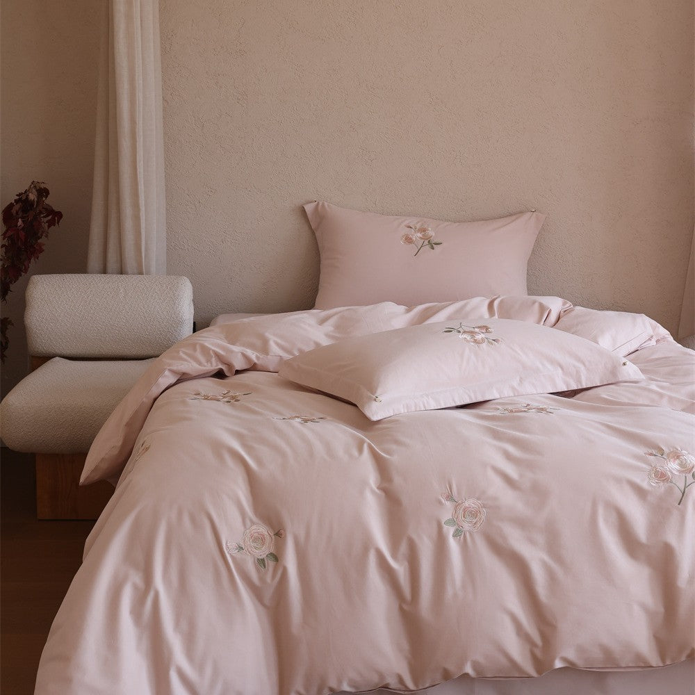 Elegant cotton satin bed cover set with rose embroidery and reversible look — product view 3
