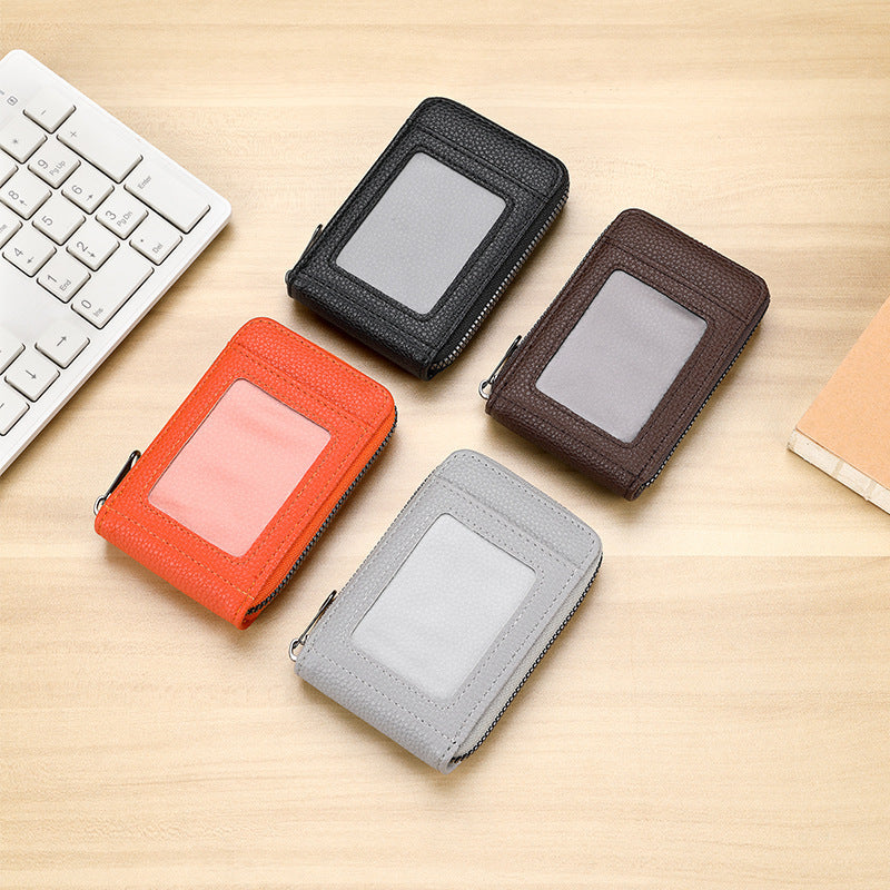 RFID-Blocking Textured Leather Zip Card Holder LoungeYard — product view 1