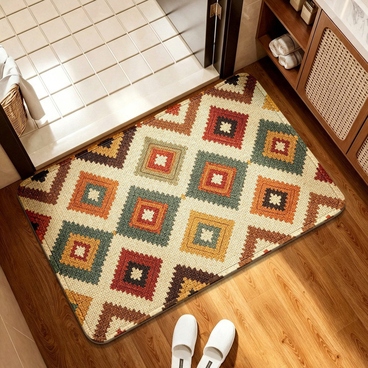 Geometric Patterned Soft Bath Mat — product view 1