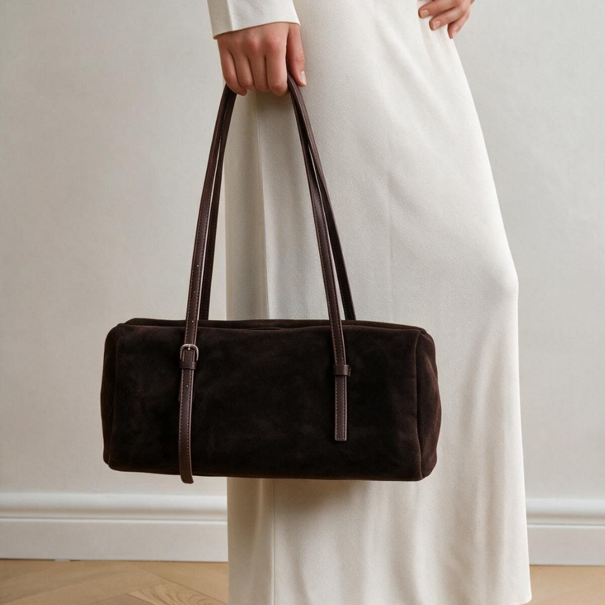 Long-Strap Suede Box Tote Bag — product view 2