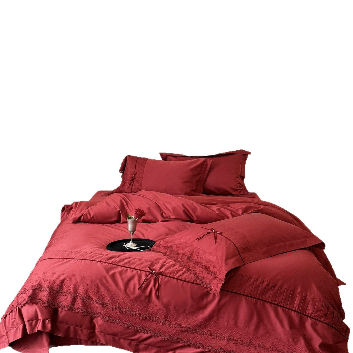 Luxurious bed linen set with lace edging, ruffles, and decorative bows LoungeYard — product view 5