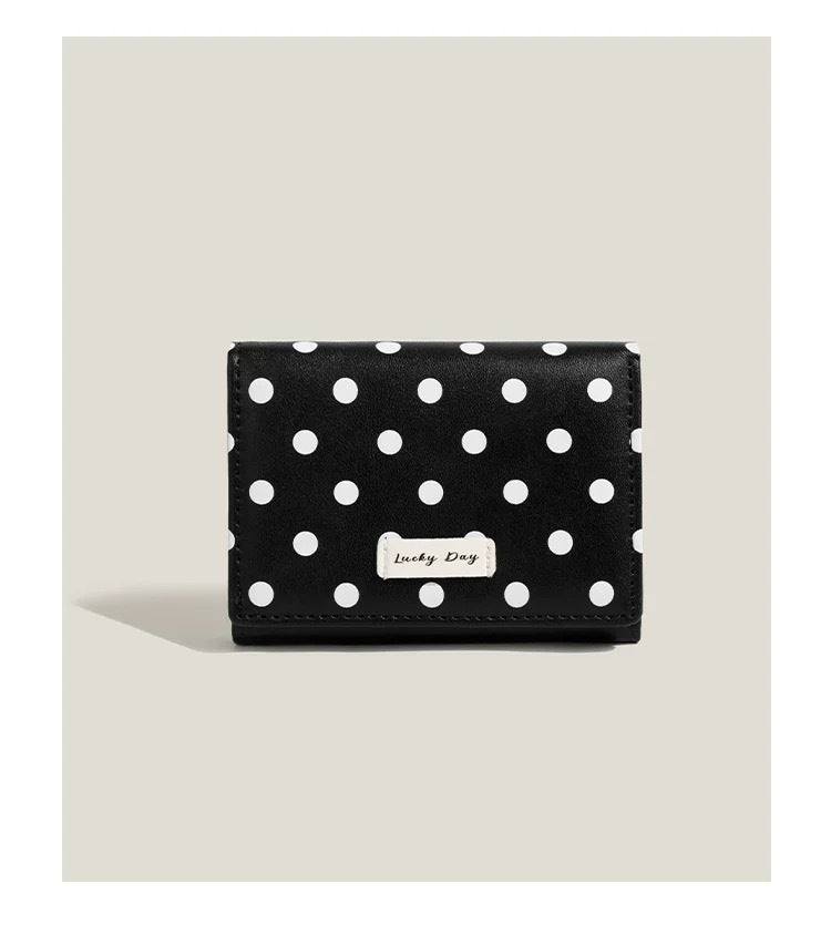 Compact polka dot trifold wallet with RFID protection multiple card and coin compartments LoungeYard — product view 6