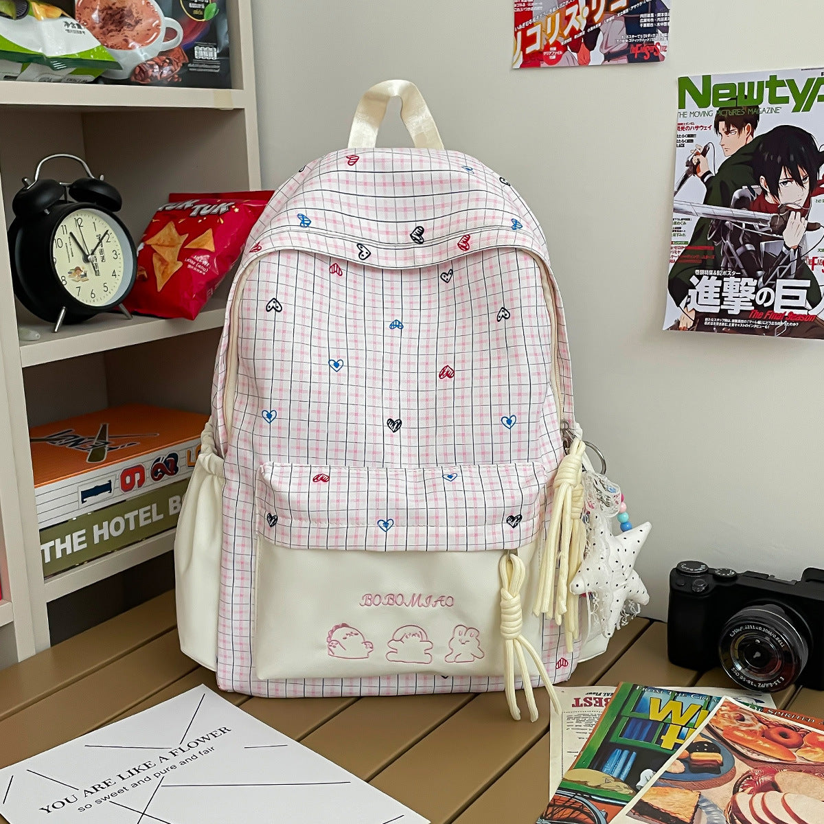 Fun Heart Print Casual Backpack LoungeYard — product view 6