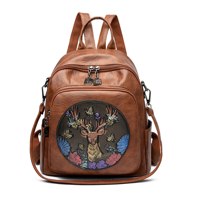 Creative Embroidered Leather Backpack — product view 1