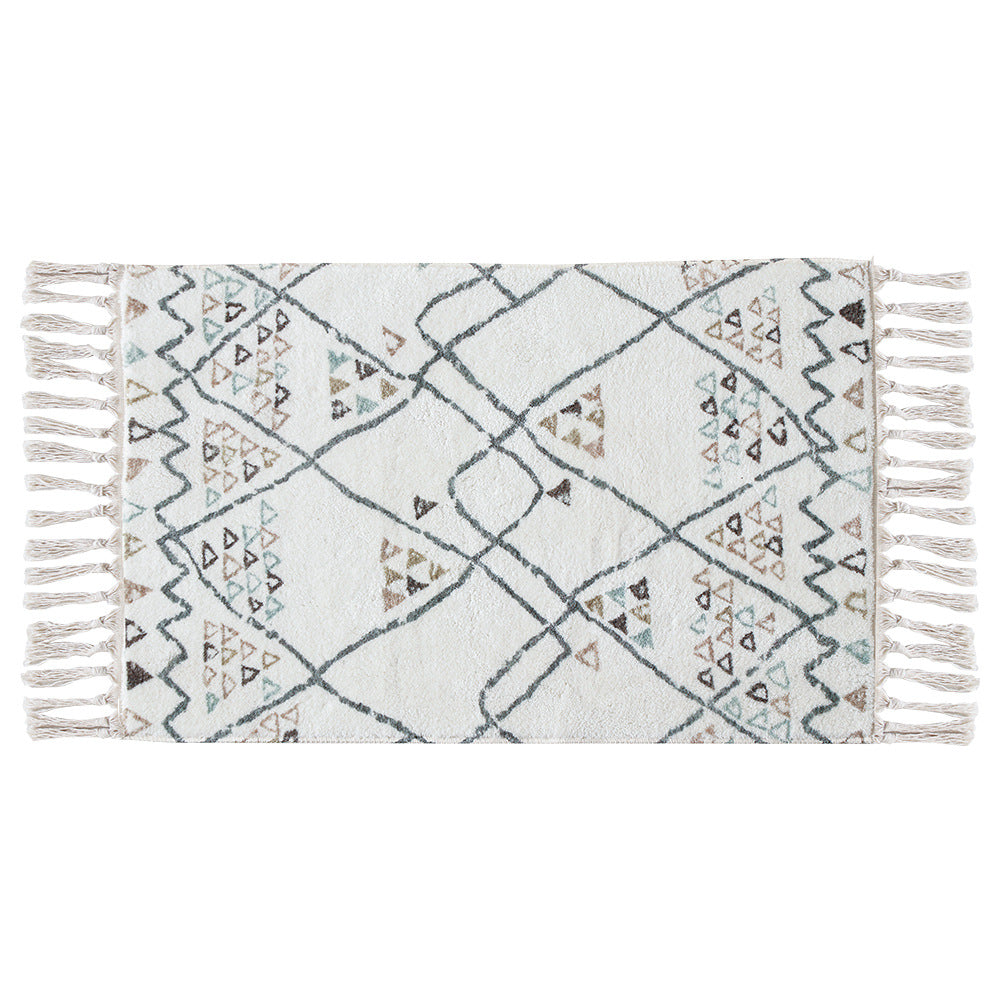Boho cotton bath mat with fringes and geometric diamond pattern LoungeYard — product view 7