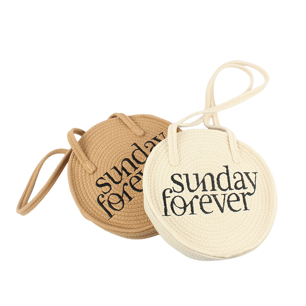 Round tote bag with stylish lettering LoungeYard — product view 3