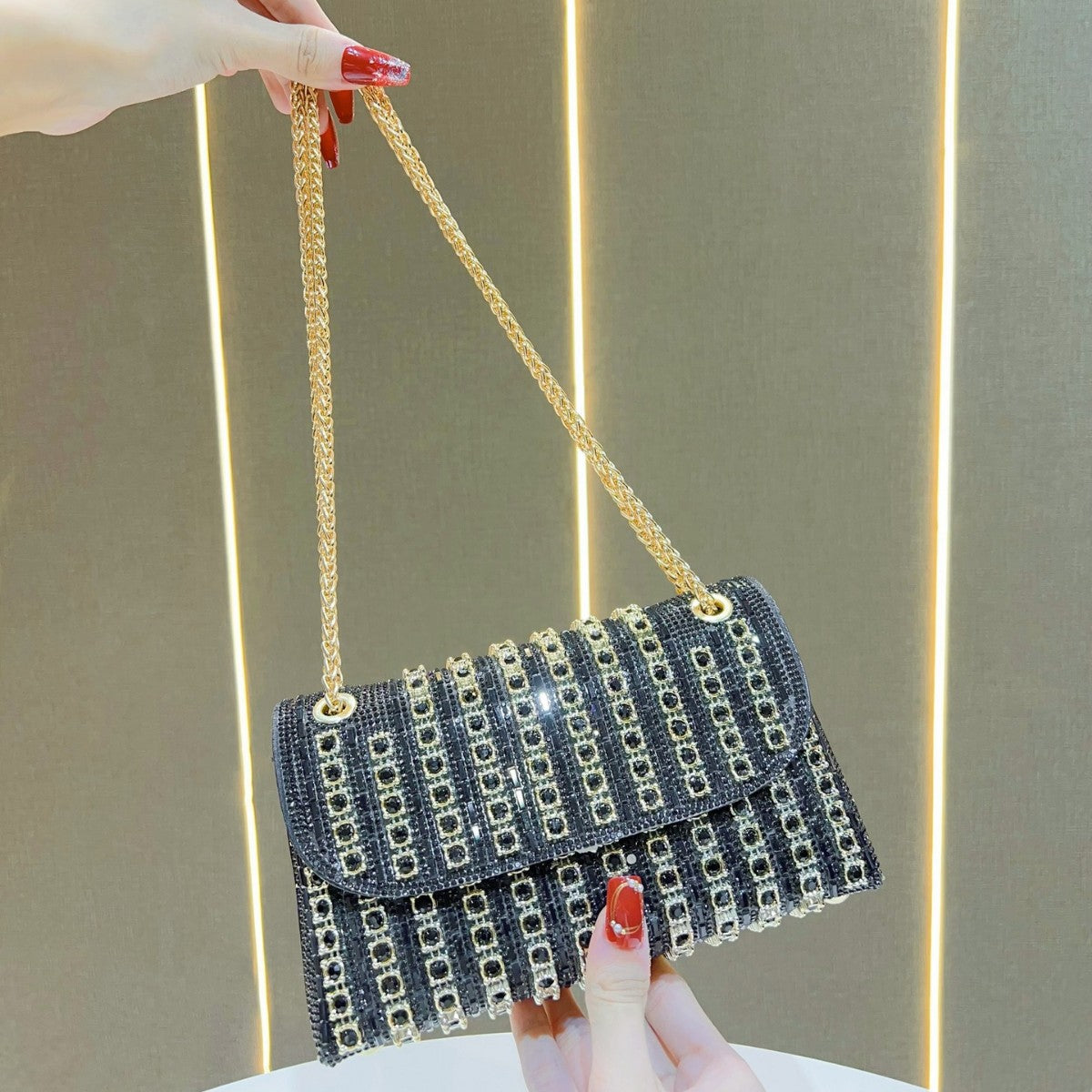 Rhinestone-Embellished Evening Shoulder Bag — product view 1