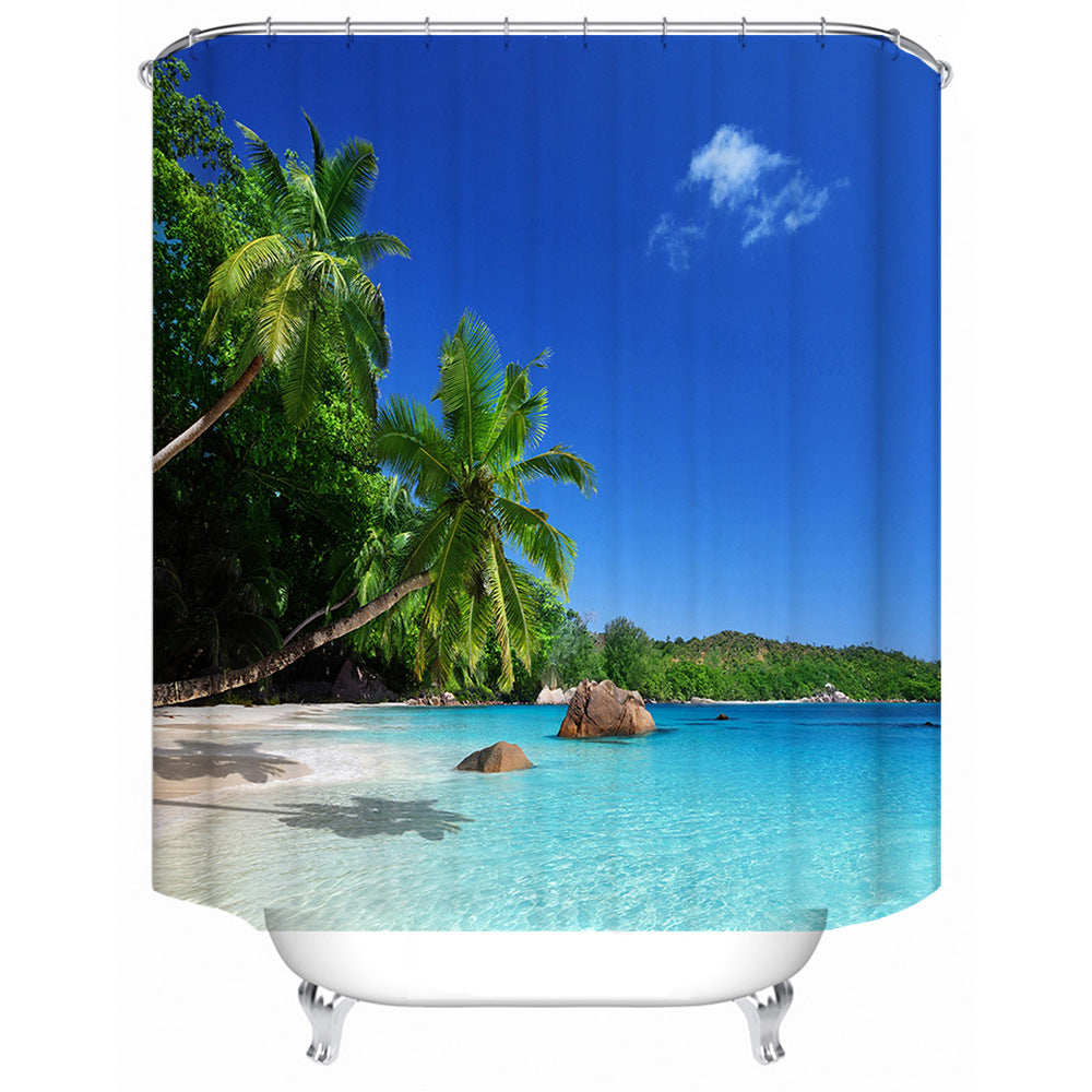 Tropical Beach Scene Shower Curtain LoungeYard — product view 5