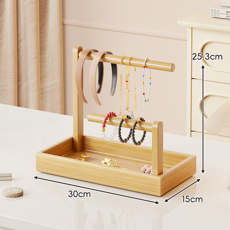 Wooden Dual-Tier Jewelry Organizer Stand with Felt-Lined Tray — product view 6