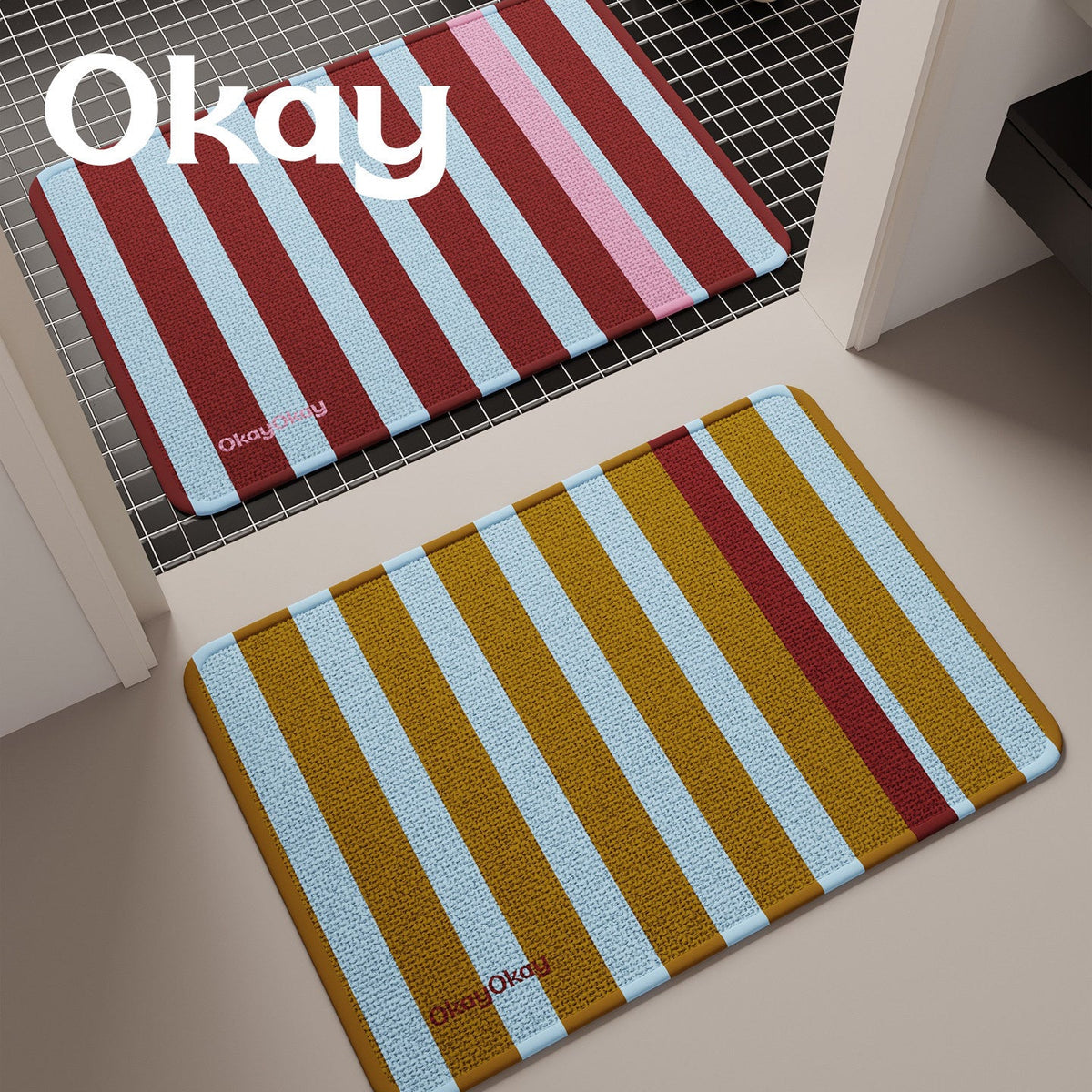 Striped Reversible Microfiber Memory-Foam Entrance and Bath Mat — product view 2