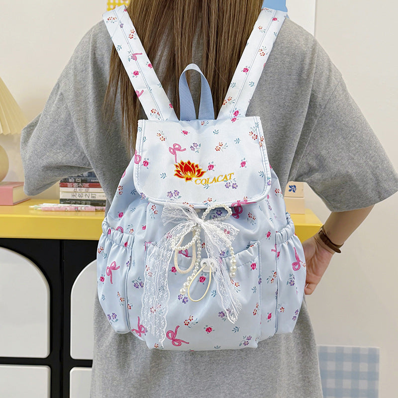 Floral-Embellished Drawstring Backpack LoungeYard — product view 3