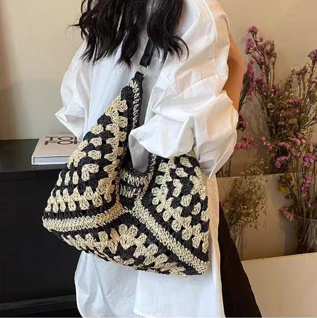 Handbag with Artistic Macrame Design and Flexible Carrying Comfort LoungeYard — product view 2