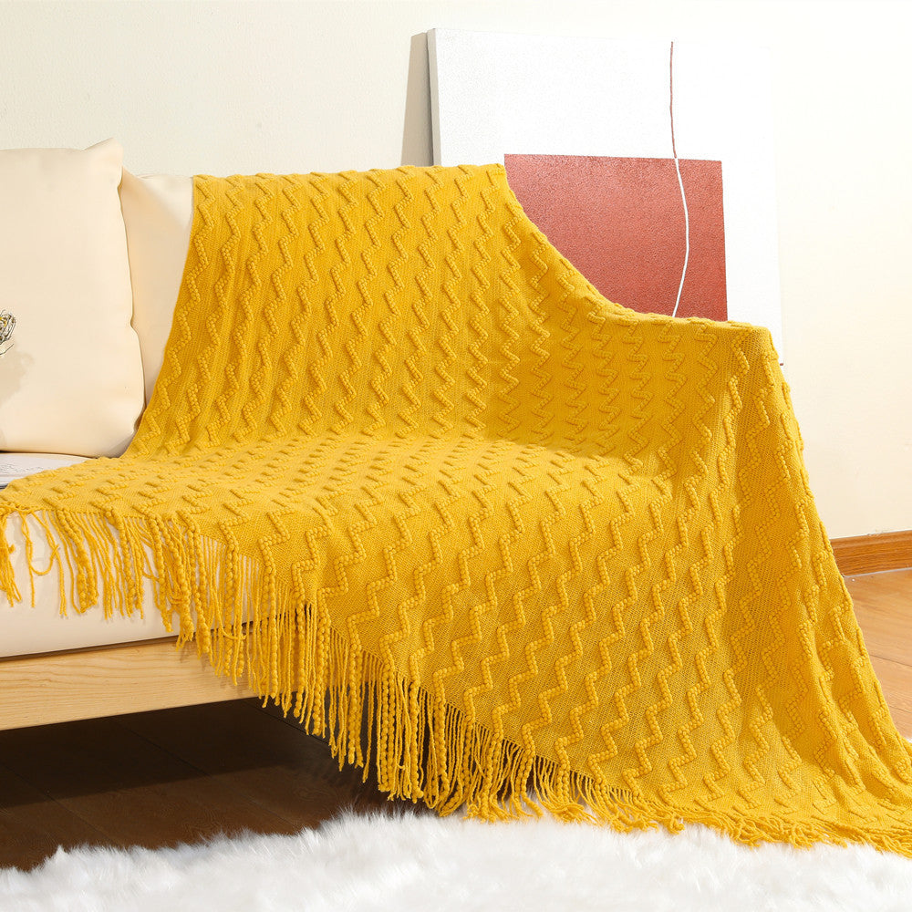 Textured Woven Throw Blanket with Fringe LoungeYard — product view 3