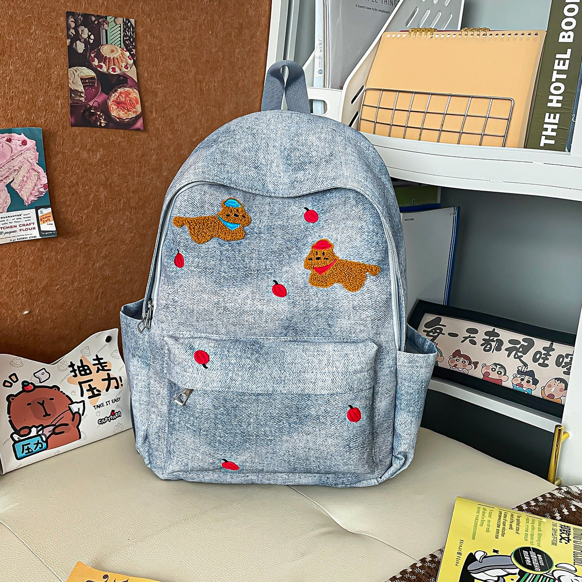 Casual Star-Print Denim Backpack LoungeYard — product view 6