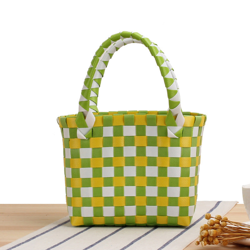 Handcrafted Tote Bag in Modern Check Pattern LoungeYard — product view 1