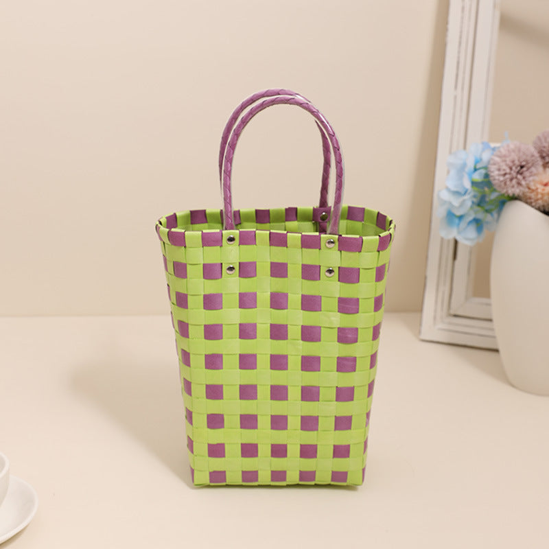Braided Shopping Bag in Modern Checkered Pattern LoungeYard — product view 2