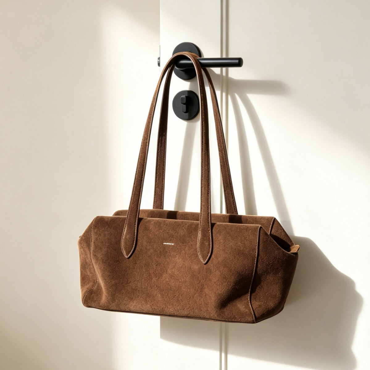 Suede Elongated Rectangular Shoulder Tote with Long Double Straps — product view 1