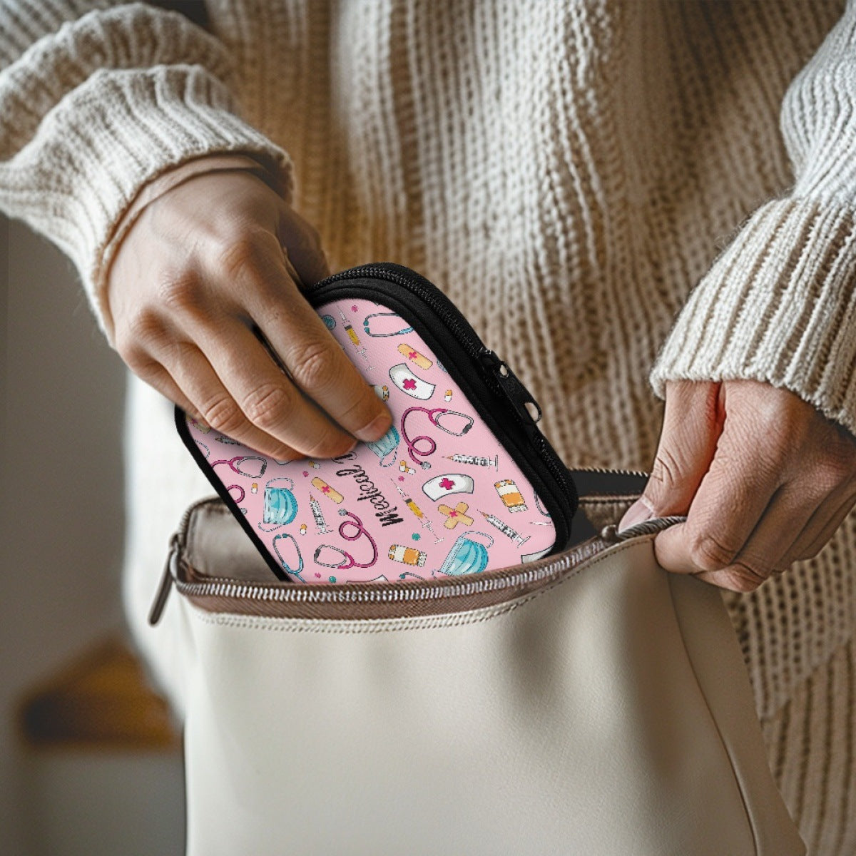 Compact Medical Organizer Pouch with Mesh Compartments and Dual-Zip LoungeYard — product view 3