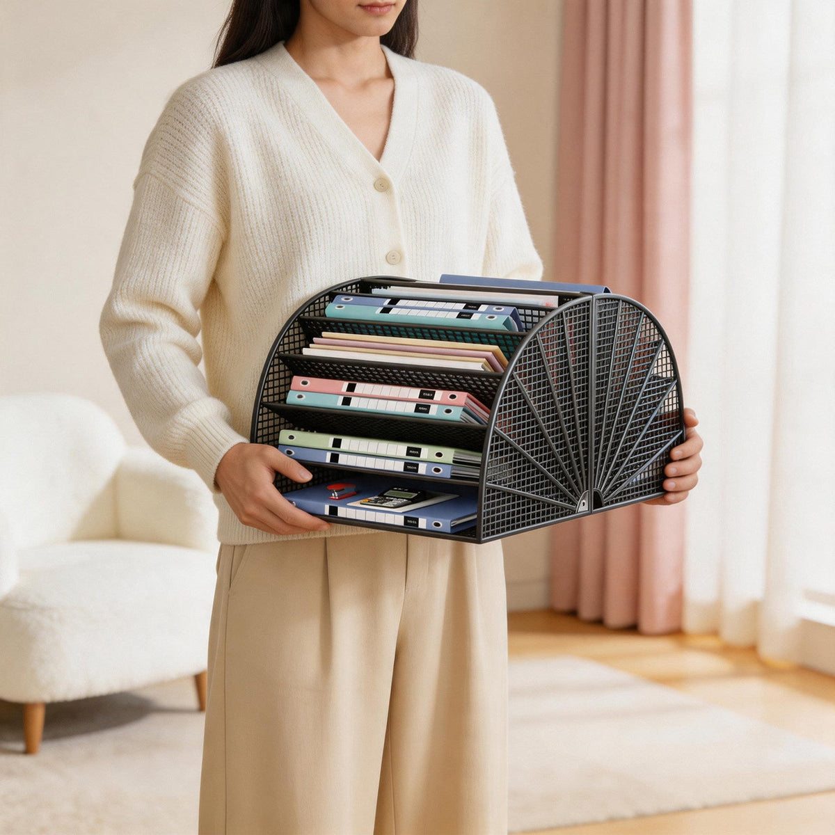 Multi-Tier Angled Metal Mesh Desktop File and Folder Organizer — product view 1