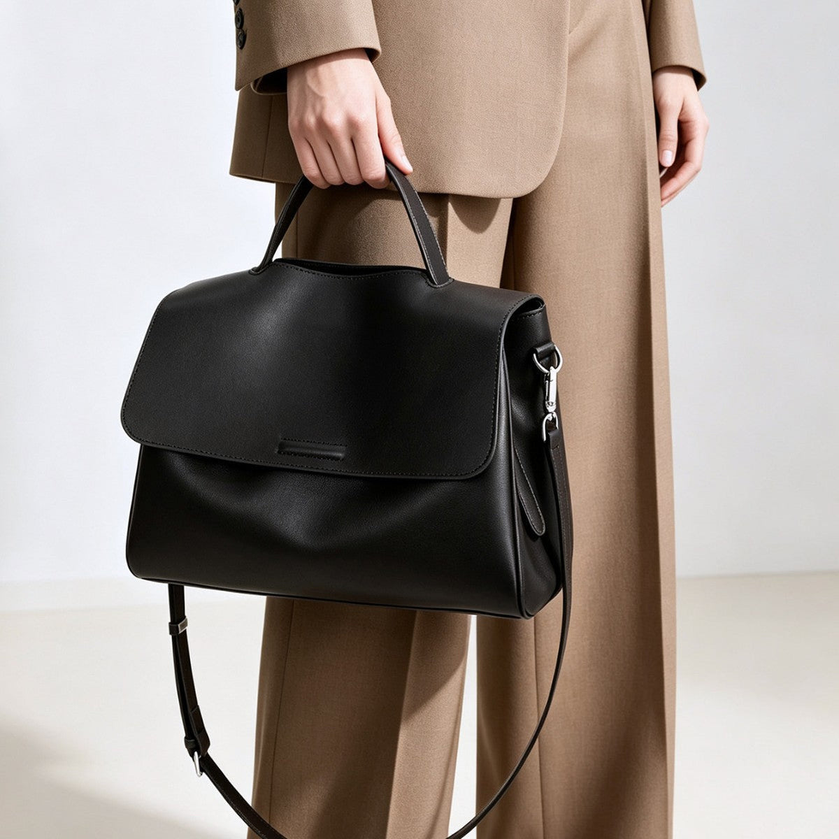 Structured Top-Handle Flap Satchel with Detachable Crossbody Strap — product view 4