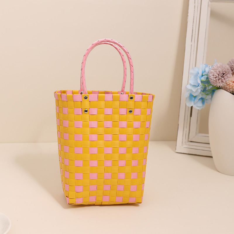 Braided Shopping Bag in Modern Checkered Pattern LoungeYard — product view 4