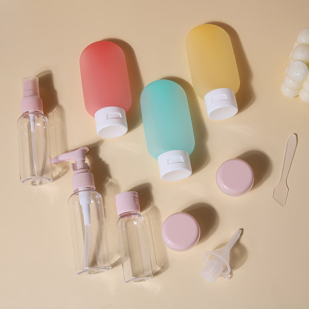 Travel Silicone Toiletry Bottle Set with Pump Spray Funnel and Clear Zip Bag LoungeYard — product view 5