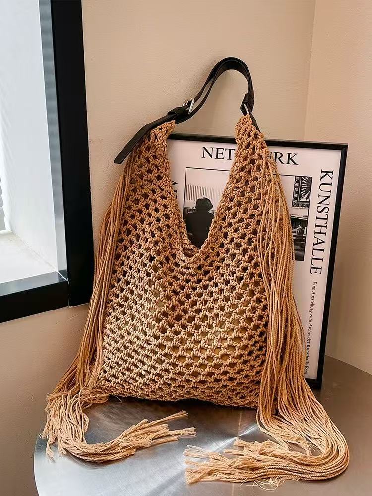 Handcrafted Stylish Tote Bag with Fringes LoungeYard — product view 7