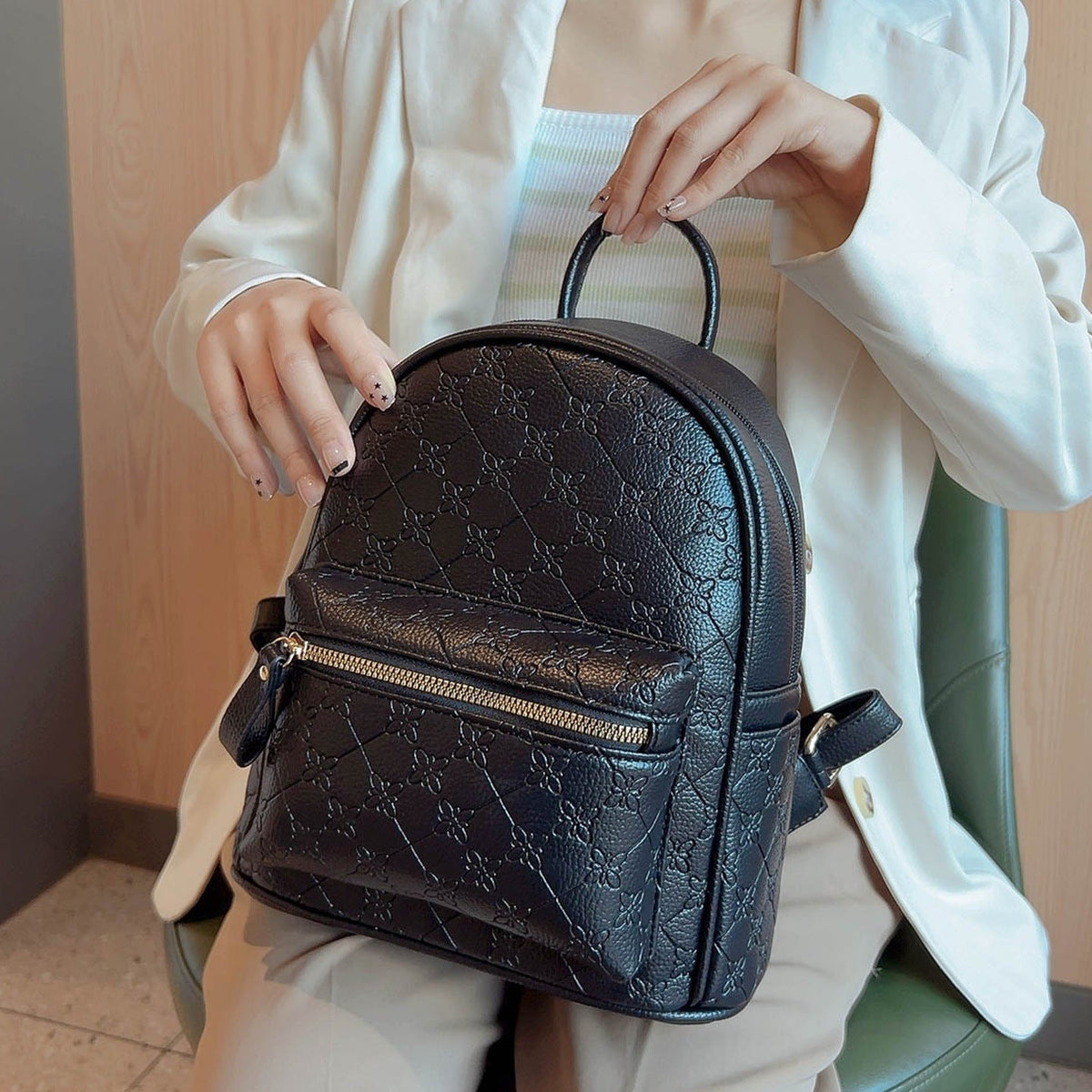 Floral Textured Mini Backpack LoungeYard — product view 1